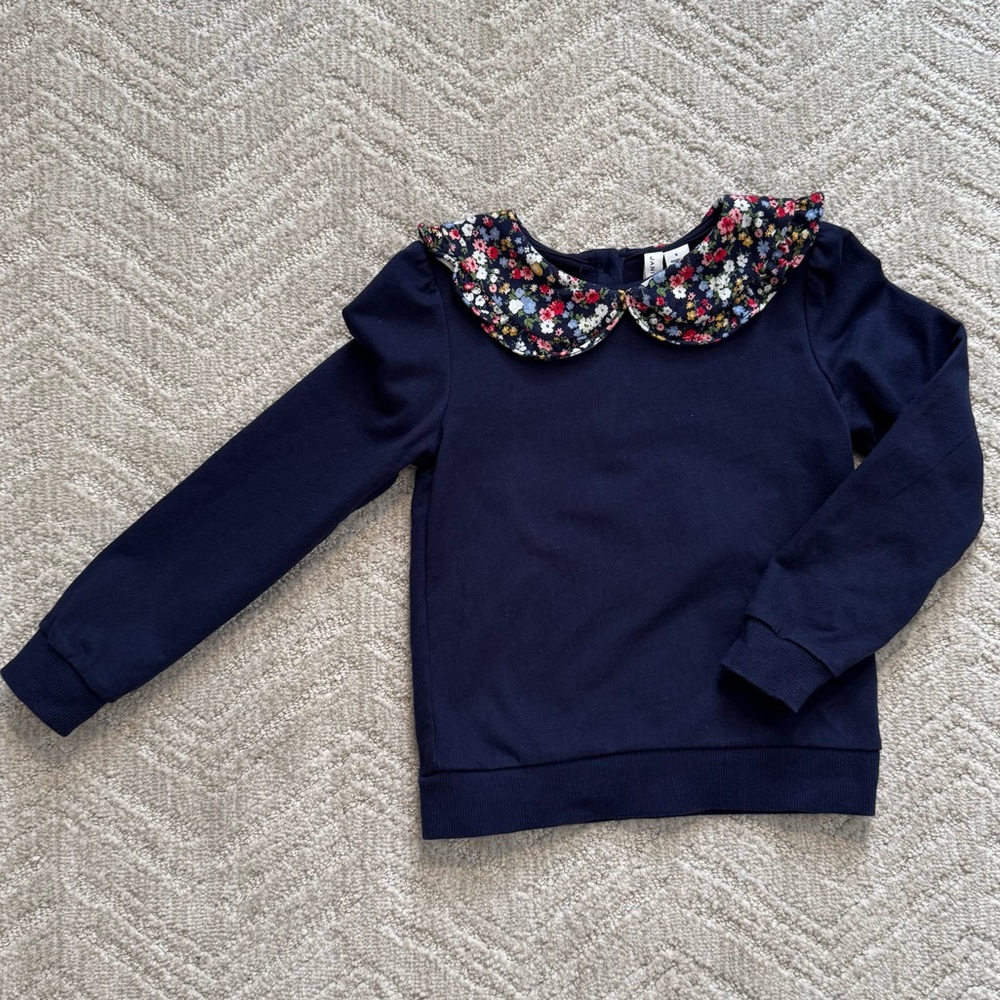 Janie and Jack Navy Shirt w Floral Collar - 6